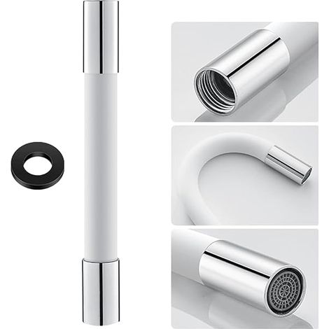 QAZQA Tuyau d'Extension de robinet de forme universelle avec bulleur de filtre (avec joint d'étanchéité) Rotation à 360°, 30cm Blanc (1/4)