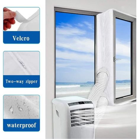Kit Calfeutrage Climatiseur Mobile Porte Fenetre 300cm, pour Climatiseurs, Sèche-linge et Déshumidificateurs Tuyau évacuation Calfeutrage Fermeture éclair, Facile a Installer MNS (1/4)