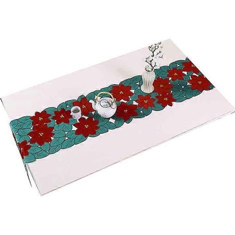 Nappe de Noël ajourée à fleurs, chemin de table, décoration de Noël pour la maison, ornements de fête, décorations de table pour le Nouvel An 2022, vert (1/5)