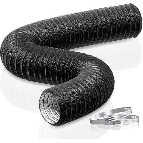 75 mm Ventilation Hose 2.5 m with 2 Hose Clamps, Black (1/4)