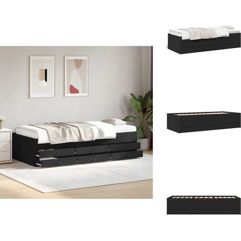 Lit de jour avec tiroirs sans matelas noir 75x190 cm - Lit Deux Places - Canapé Convertible - Meuble Multifonctionnel - Rangements Intégrés - Tiroir Coulissant (1/5)