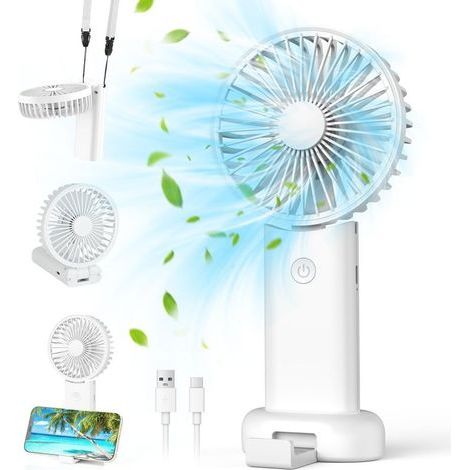 Ventilateur portable silencieux de poche rechargeable, 3 vitesses réglables, mini ventilateur à main pour voyage, bureau, domicile et extérieur (1/5)