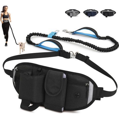 ZVD Laisse Chien Laisse Mains Libres Chien Jusqu'à 110kg Absorption de Choc, Confortable, Couture Réfléchissante, Idéal pour Course à Pied, Jogging et Marche (noir)