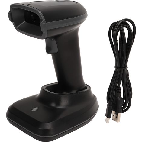 Lecteur de codes-barres sans fil avec base de chargement, lecteur de codes-barres 2D 2,4 GHz longue portée pour supermarchés, entrepôts et logistique. (1/5)