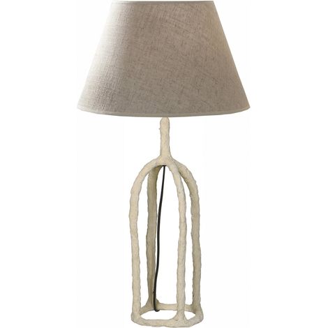 Lampe de table design en papier mâché blanc esprit artisanal - blanc naturel et gris clair (1/3)