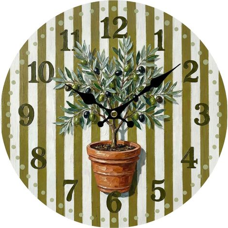 Reloj de pared de madera olivo con rayas verde oliva 34 cm (1/5)