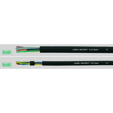 HELU 36004 Cavo in gomma H05RN-F 3 G 1 mm² Nero 50 m