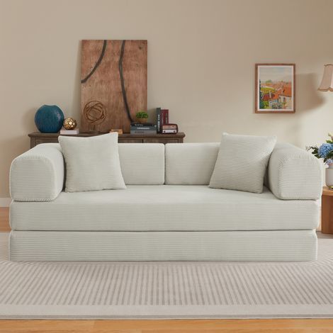Beiges Schlafsofa aus Schaumstoff 204 x 97 x 65 cm mit 2 Kissen OKMYHOME (1/5)