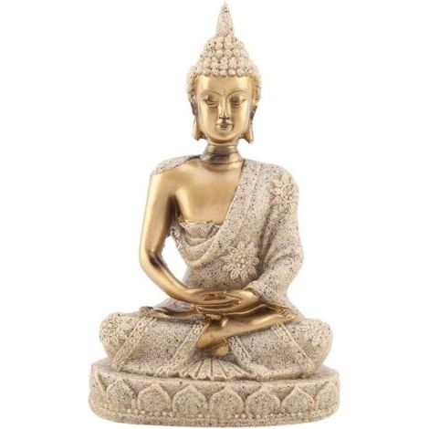 Méditation Assis Bouddha Grès Sculpture, 11 x 7 x 4 cm Rétro Zen Zang Décoration de la Maison Statue Bouddhisme Sculpture Art Créatif Résine Salon Décor de la Maison (Or) (1/5)