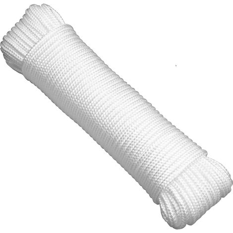 Corde en polypropylène tressée solide de 15,24 m (50 pi) x 6,35 mm (1/4 po) de diamètre - pour de multiples usages : ligne de drapeau, corde à linge, tente de camping, canoë, travaux d'élagage, nœuds (1/5)