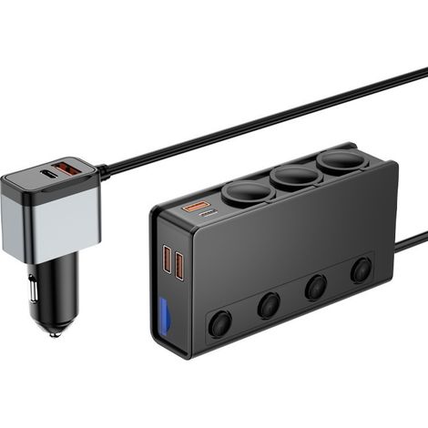 Nouveau chargeur de voiture TR54 avec port 3 en 1, interrupteur, affichage de la tension et interfaces multiples, PD 65 W -- TR54 (1/3)