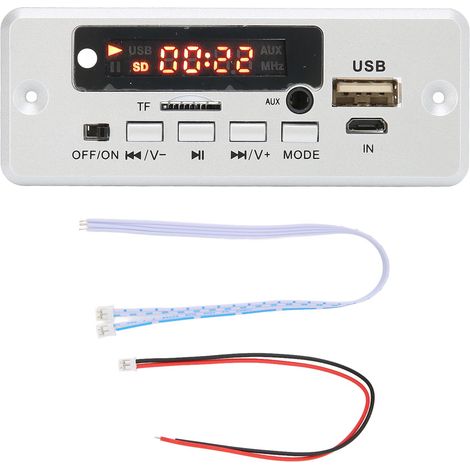 12V MP3-Dekodierplatine 02EA mit AUX-Eingang, USB-Anschluss, Speicherkarten- und USB-Stick-Unterstützung, silberfarben