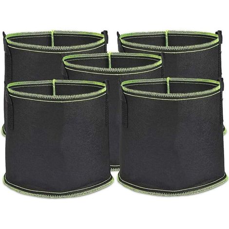 Ensemble de 5 sacs de culture non tissés d'une capacité de 17,7 litres, réutilisables et munis de poignées, pour pommes de terre, tomates et fraises. (1/5)