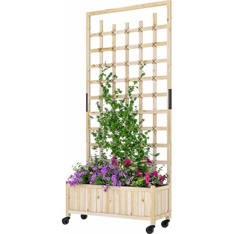 Jardinière treillis bois massif plantes grimpantes avec roues 82,5x35x186cm