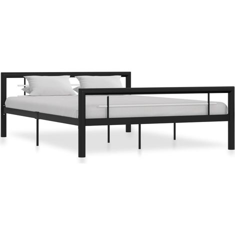 Cadre de lit sans matelas noir et blanc métal 160x200 cm