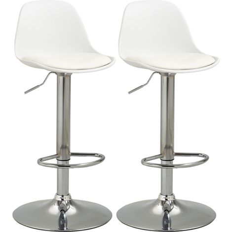 Set de 2 taburetes de bar giratorios y regulables en altura, blanco, polipiel y acero con respaldo (1/5)