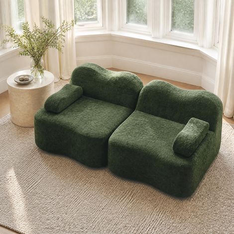 Divano modulare 2 posti 192x98x70 cm in velluto verde, senza montaggio, per soggiorni e appartamenti (1/5)