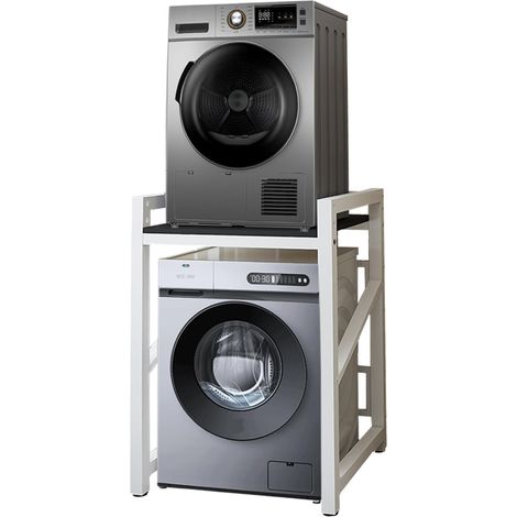 Étagère sur machine à laver et sèche-linge, ensemble empilable réglable sur machine à laver, étagère de machine à laver sans perçage, 2 niveaux, étagère de salle de bain, buanderie (1/5)