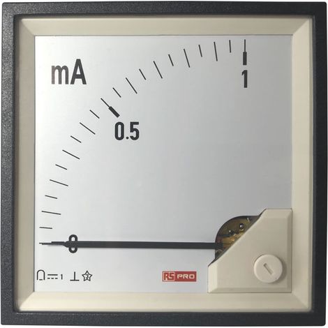 Ampèremètre analogique de panneau V c.c. RS PRO, Echelle 1 (Input)mA, 96mm x 96mm ( Prix pour 1 ) (1/3)