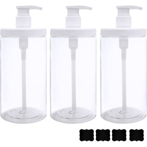 Distributeur à Pompe en Plastique Rechargeable avec Ouverture Large, Style Bocal, flacons vides pour Salle de Bain, pour Lotion, shampooing et après-shampooing, Blanc, 3 flacons de 1 000 ML (1/5)