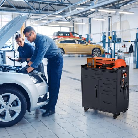 Armoire à outils mobile – organiseur de garage avec compartiment verrouillable et 4 tiroirs, caisson mobile en acier pour atelier et garage domestique, dimensions H 87,3 × L 75 × P 42 cm (1/5)