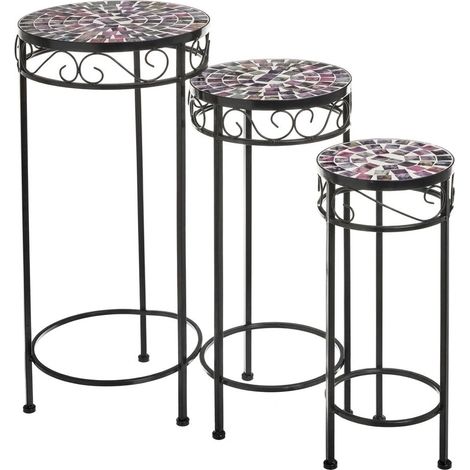 Set 3 Tavolini da Salotto Moderni in Metallo Nero Design Interni 30x30x66cm (1/5)
