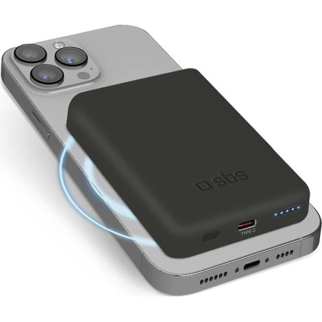 SBS TEBB5000MAG1CK batería externa Polímero de litio 5000 mAh Cargador inalámbrico Negro
