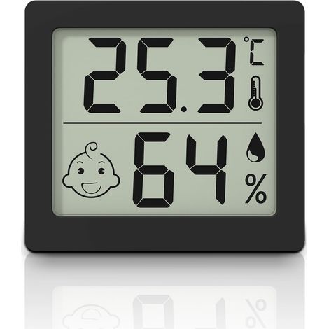 Thermomètre et hygromètre ultra-fins à grand écran de 3,1 pouces, thermo-hygromètre électronique domestique intérieur, affichage numérique de la température et de l'humidité (noir) (1/5)