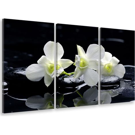 Tableau triptyque Tableau photo zen orchidées et galets - 90x60 cm (1/5)