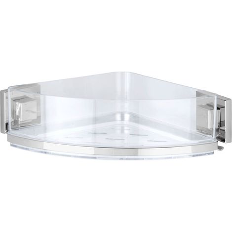 Wenko – Étagère d'angle douche Vacuum-Loc® repositionnable sans perçage – Acier inox brillant – Dimensions 28x8,5x19,5 cm – Tablette amovible transparente (1/5)
