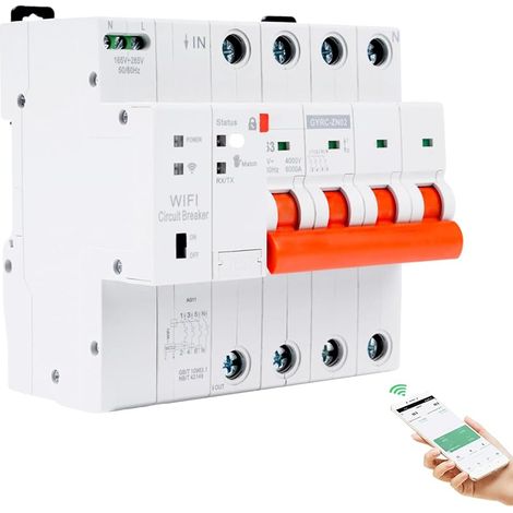 Disjoncteur différentiel wifi 63A Interrupteur wifi Compteur électrique protection contre les sous-tensions surcharges protection contre le réenclenchement tuya APP commande à distance 4P. (1/5)