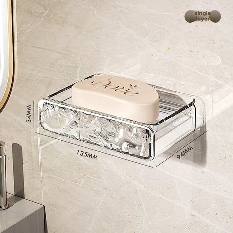 Porte-savon mural simple couche à motif glacier, léger et luxueux, double couche avec égouttage, sans perçage, porte-savon pour salle de bain (1/5)