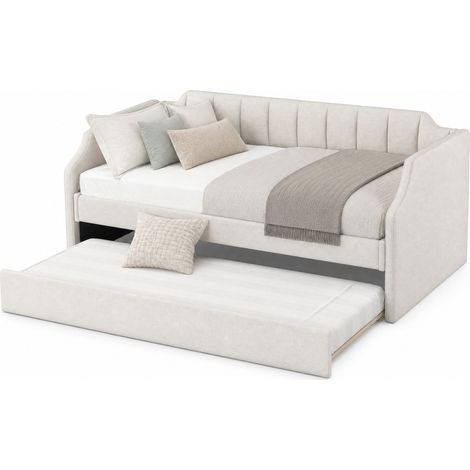 Lit de repos 90 x 200 cm avec lit gigogne, couchage d'appoint pour 2 à 4 personnes, beige en tissu, gain de place pour salon ou chambre CHICFURN (1/5)