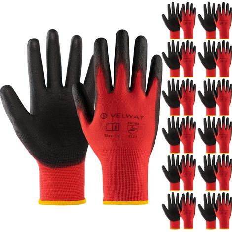 Velway Gants Travail 12 Paires - Revêtement PU Antidérapant Jardinage Bricolage - Taille 8/M (1/5)