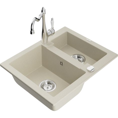 Mexen Carlos évier en granit à 1,5 cuve avec robinet mélangeur Carla, Beige - 6518-69-670700-00 (1/5)