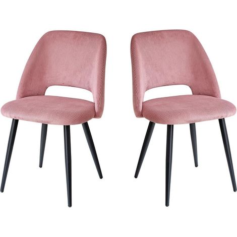 2er-Set Esszimmerstühle mit Cordbezug, gepolstert, Hohlrücken, rosa (1/5)