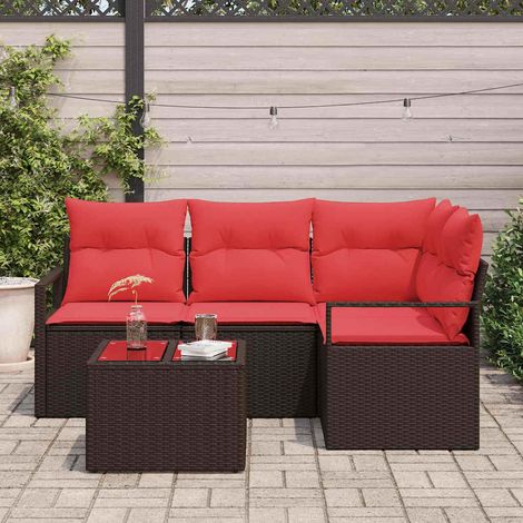 Sofa Set mit Kissen 5 pcs Braun Poly Rattan (1/5)