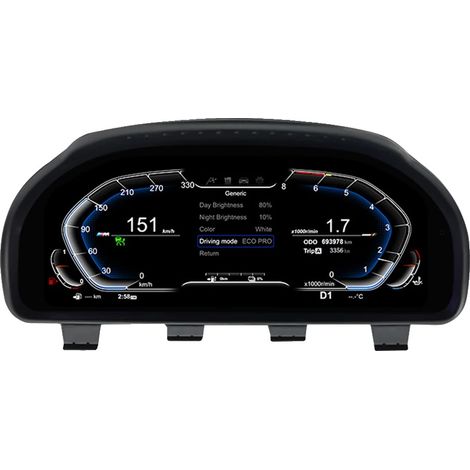 Panel de instrumentos digital, pantalla LCD, cuadro de instrumentos virtual, con pantalla de visualización frontal (HUD).