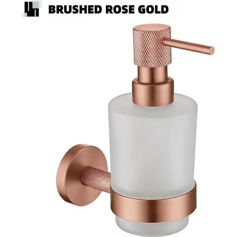 (Or rose brossé) Distributeur mural de savon/gel hydroalcoolique en laiton nickelé moleté, support pour flacon en verre, accessoires de salle de bain (1/5)