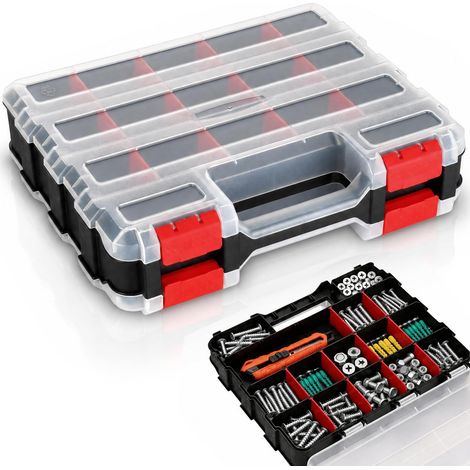 Boite de Rangement Vis 34 Compartiments, Rangement Visserie avec Cloisons Amovibles, Boite a Vis pour Outils, Vis, Bricolage, Garage, Atelier (32x27x8cm) (1/5)