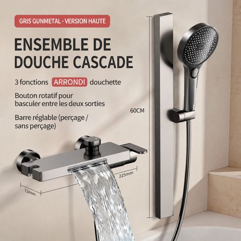 Colonne de douche avec mitigeur baignoire cascade et pommeau rond gris pistolet réf 0871 64 × 35 × 13 cm 3 kg – Livraison gratuite