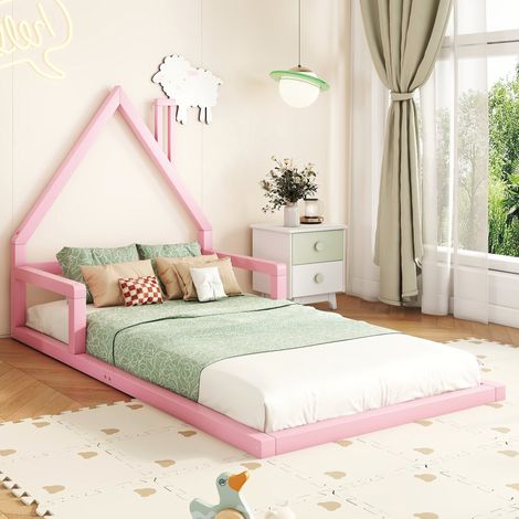 cama infantil casa 90x200 pino rosa DESVIAE (1/5)