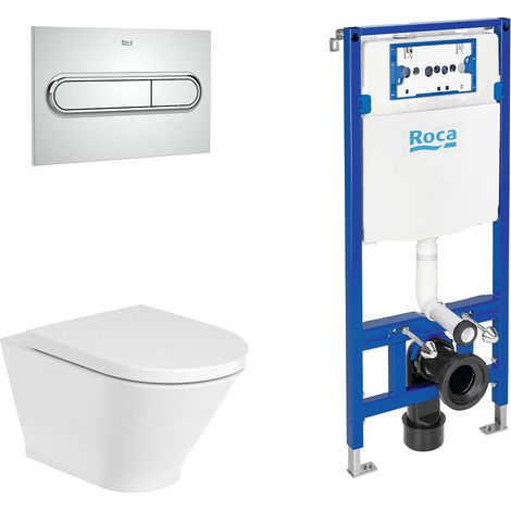 ROCA PACK THE GAP 54 ROUND+DUPLO Inodoro Suspendido Rimless Fijaciones Ocultas Pulsador Cromo - Asiento: Caida Amortiguada - ref: A3460NL000+A801D12+A890070020+A890195001 (1/2)
