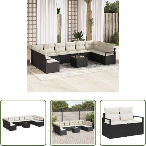 vidaXL Poly-Rattan - Sofa Set mit Kissen 11 pcs Schwarz Poly-Rattan (1/5)