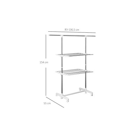 Étendoir à linge tour pliable à 2 niveaux avec ailes latérales et structure mobile gain de place pour buanderie salle de bain et (1/5)