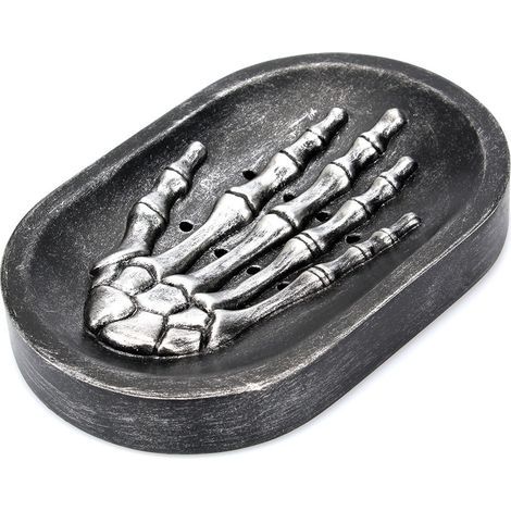 Set aus 2 schwarzen Seifenschalen in Form von Skeletthänden, Seifenhalter, Abtropfschale für Seife auf der Badezimmerablage (1/5)
