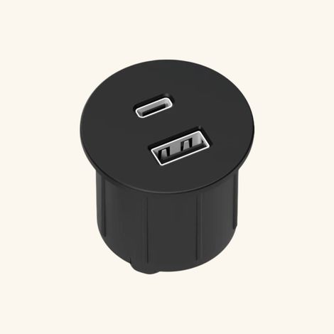 Prise USB murale ARCHEA 1 prise USB C + 1 USB-A - Prise ronde encastrable noir