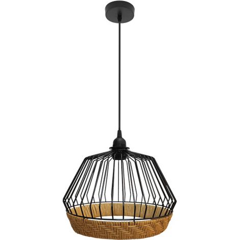 Lampada a sospensione Hugo in metallo e rattan nero/naturale 1xE27 (Ø30x30x30cm)