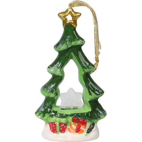 Árbol de Navidad de cerámica con copo de nieve iluminado con LED, 15 cm. (1/4)