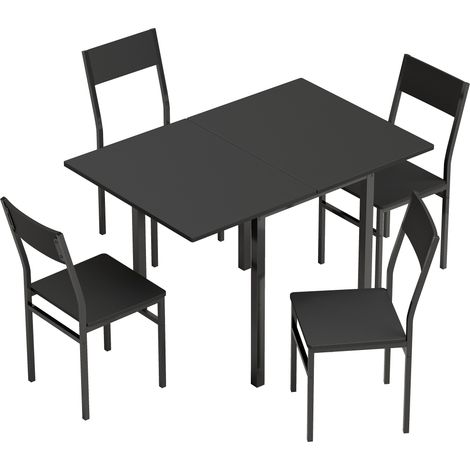 Set da Pranzo con Tavolo Allungabile 120x80x76 cm e 4 Sedie Impilabili in MDF e Metallo Nero (1/5)